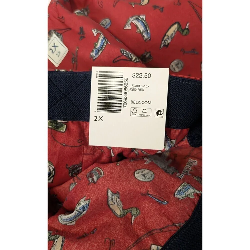 Saddlebred Men’s 2X Boxers Red with Fishing Theme Print New With Tag